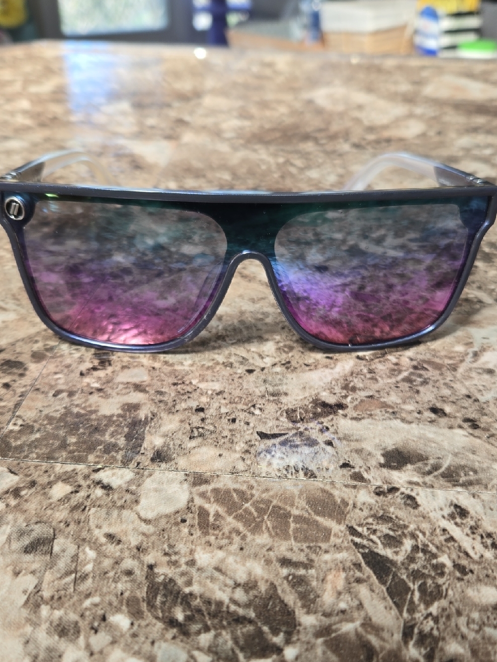Blender's Discomania Mirrored Gradient Shield Sunglasses - Purple/Green Lenses